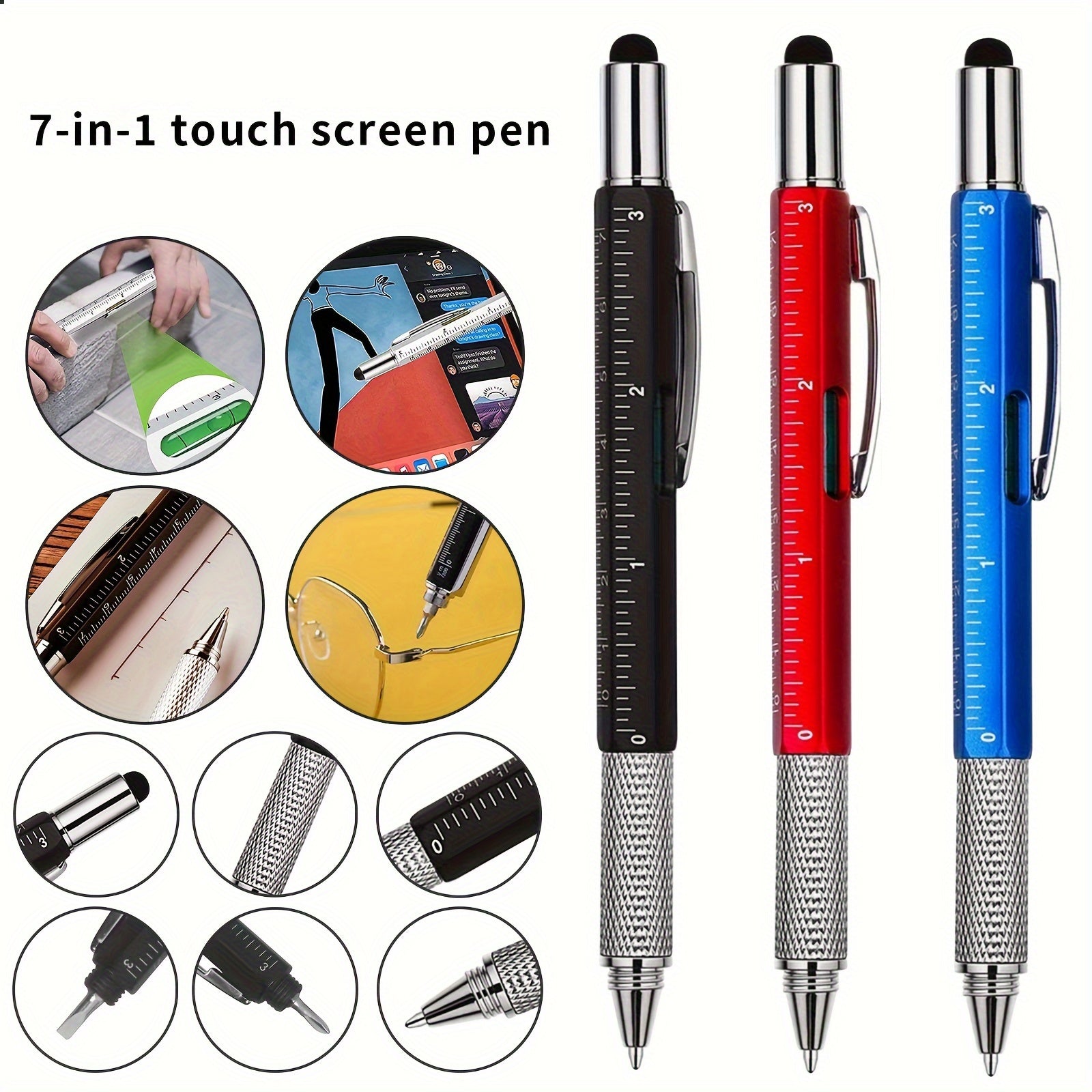 Multi-Function 7in1 Steel Screwdriver Set with Stylus, Ruler, Spirit Level