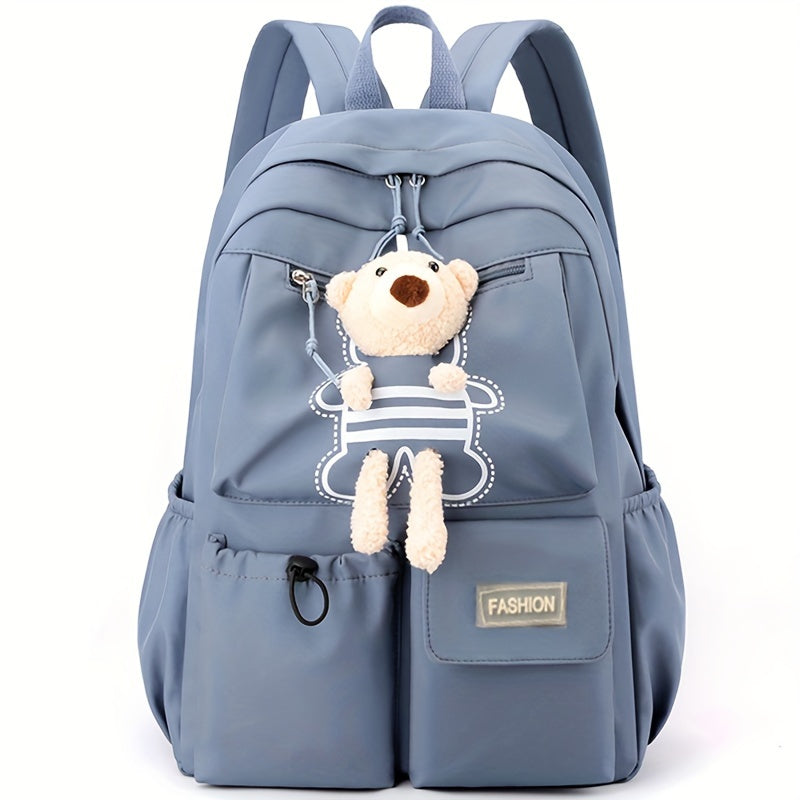 Korean Style Backpack for Girls Lightweight Nylon Zipper Closure Adjustable Strap Black