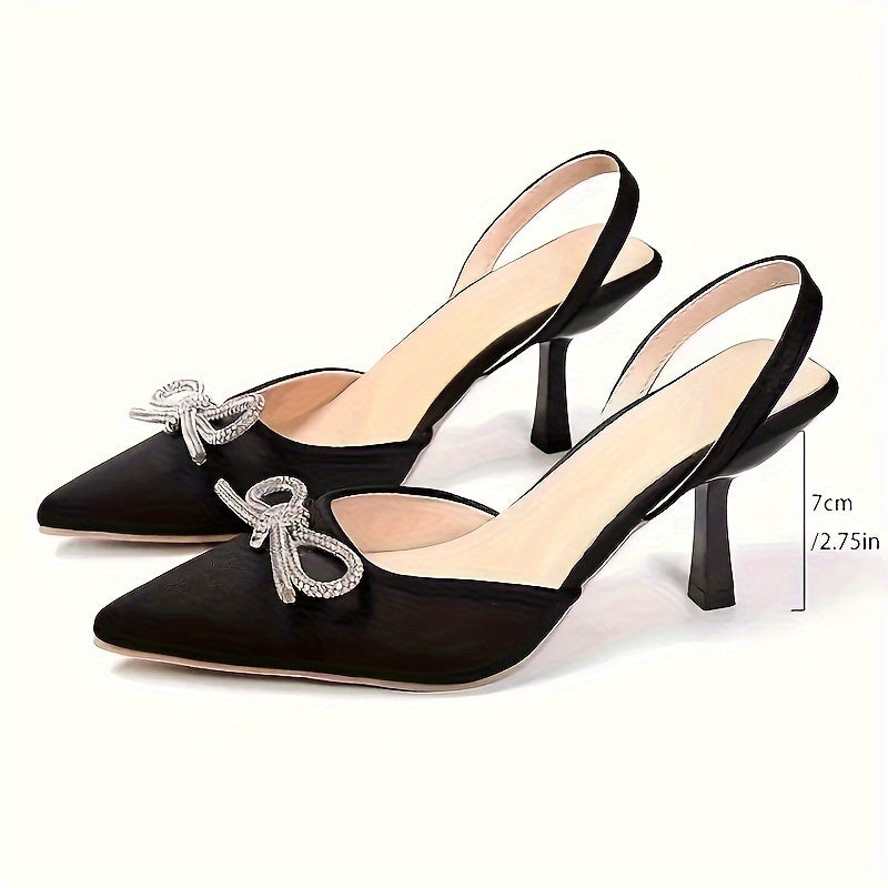 Women's Rhinestone Bowknot Decor Ankle Strap Dress Sandals High Heels