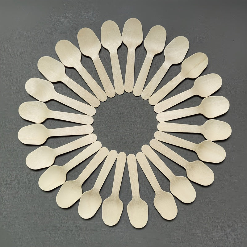 50 Disposable Wooden Tasting Spoons 8.51cm Biodegradable for Desserts and Sampling
