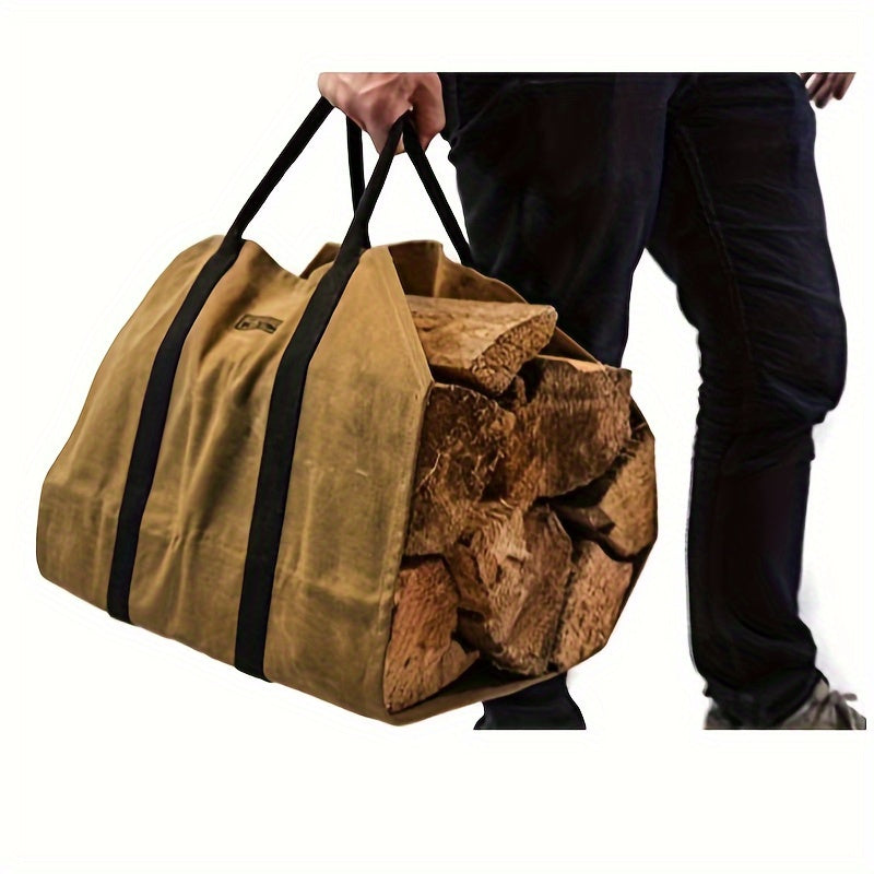 Heavy-Duty Canvas Firewood Carrier Bag with Handles for Fire Pit Camping Outdoor