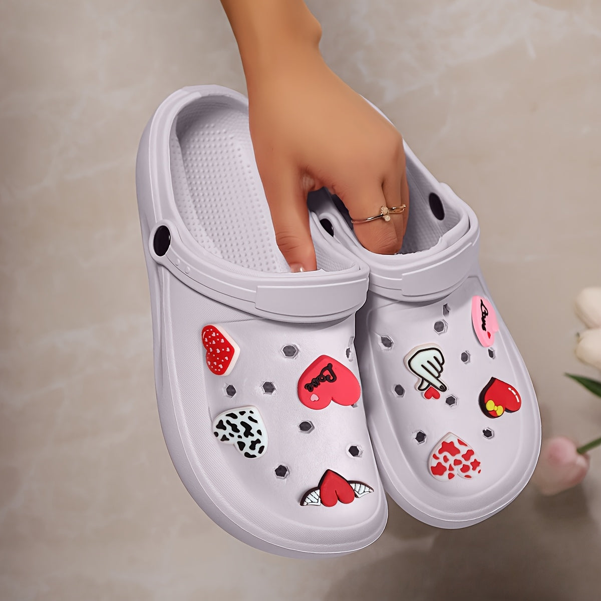 Women's Pink Heart Clogs Breathable EVA Summer Sandals