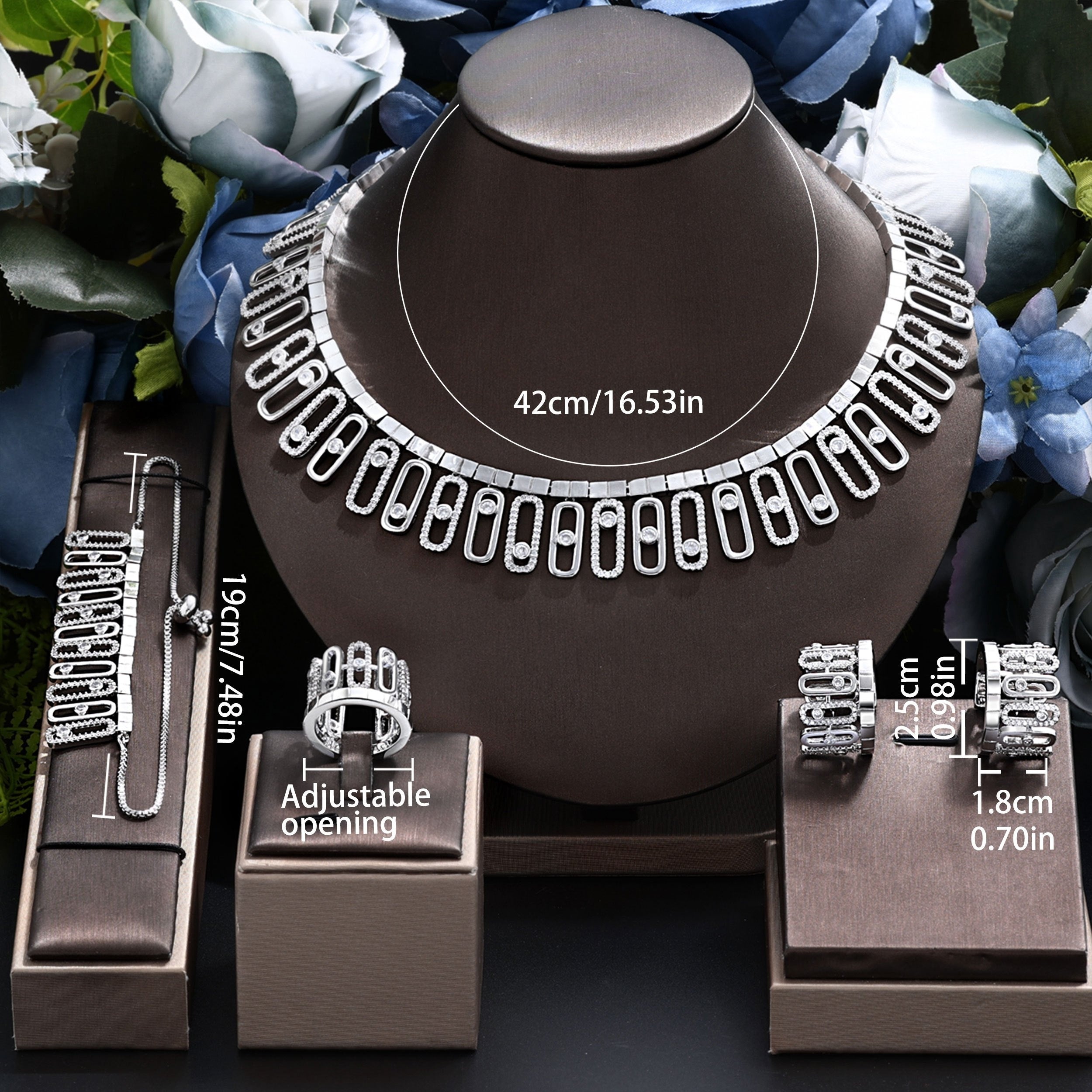 Ayollar uchun nafis to'y zargarlik to'plami - Platin qoplangan mis, zirkoniya mozaikasi bilan, CZ marjon va bilaguzukni o'z ichiga oladi - Ramazon bayramlari kabi maxsus tadbirlar uchun mukammal - Har mavsumda moslashuvchan va ko'p maqsadli