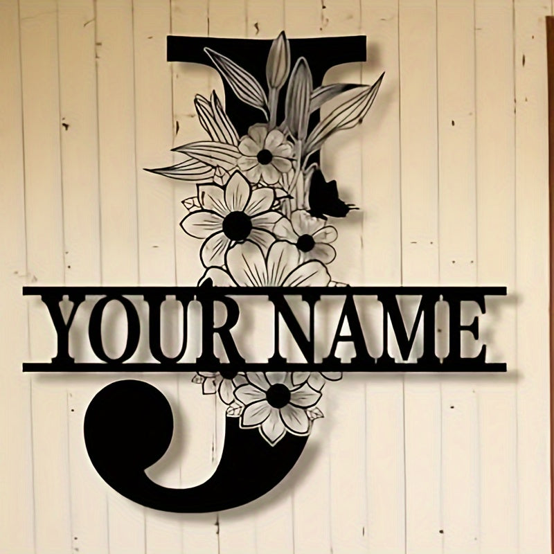 Personalized Metal Family Name Sign with Floral Design for Home Decor