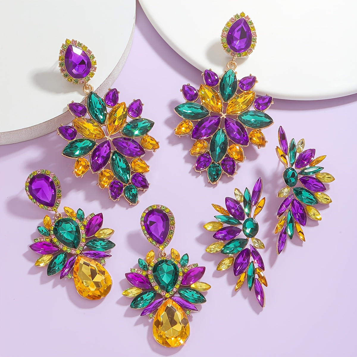 Pendientes bohemios con borlas y cristales en morado, verde y amarillo, joyería geométrica irregular para mujeres