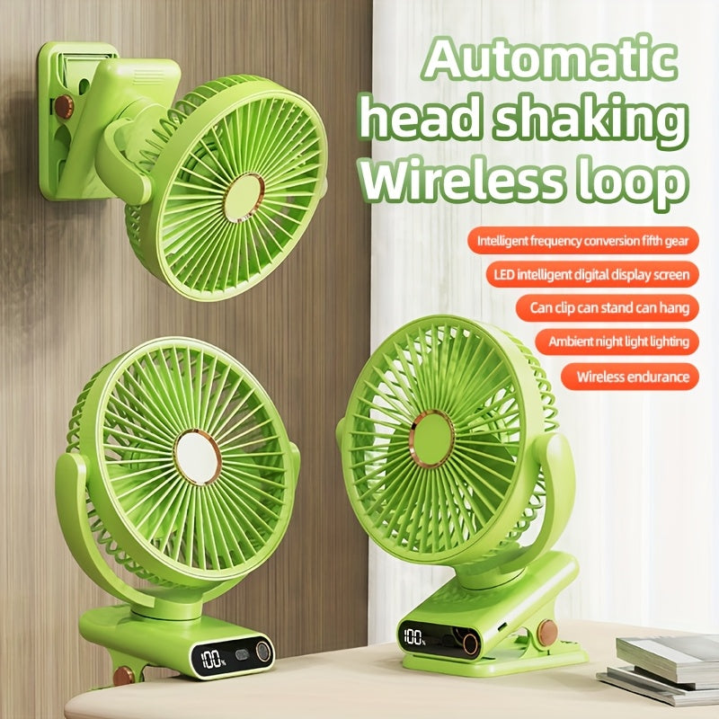 Portable Clip-On Desk Fan with 360° Rotation USB Rechargeable Night Light Oscillating