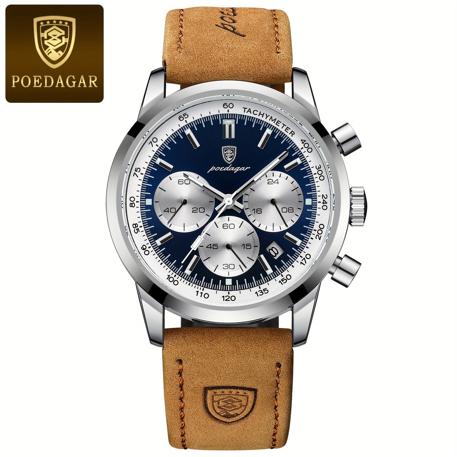 Men's Chronograph Quartz Business Watch with Luminous Dial PU Leather Strap