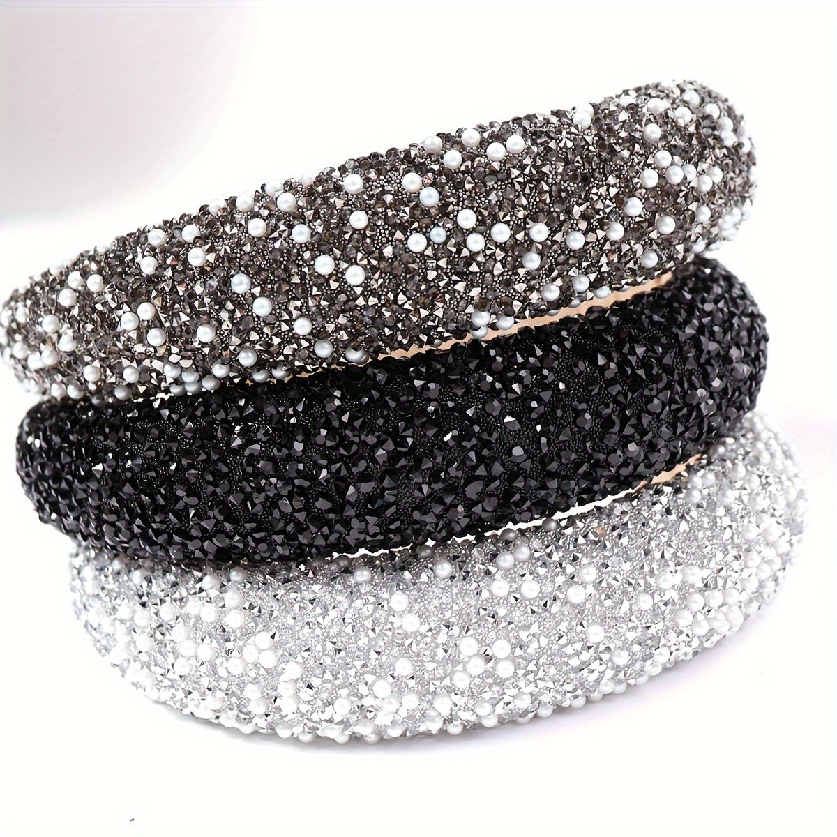 Wide Brimmed Head Band for Women Rhinestone Faux Pearl Elegant Hair Accessory