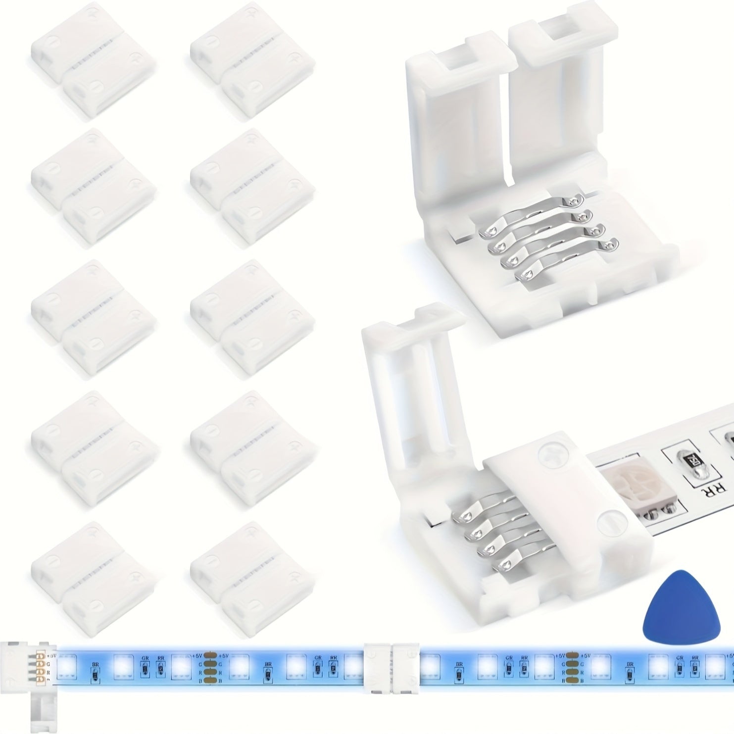 LED Strip Light Connectors Set 10/25/42 Pieces with Welding-Free Adapters and Opening Tool