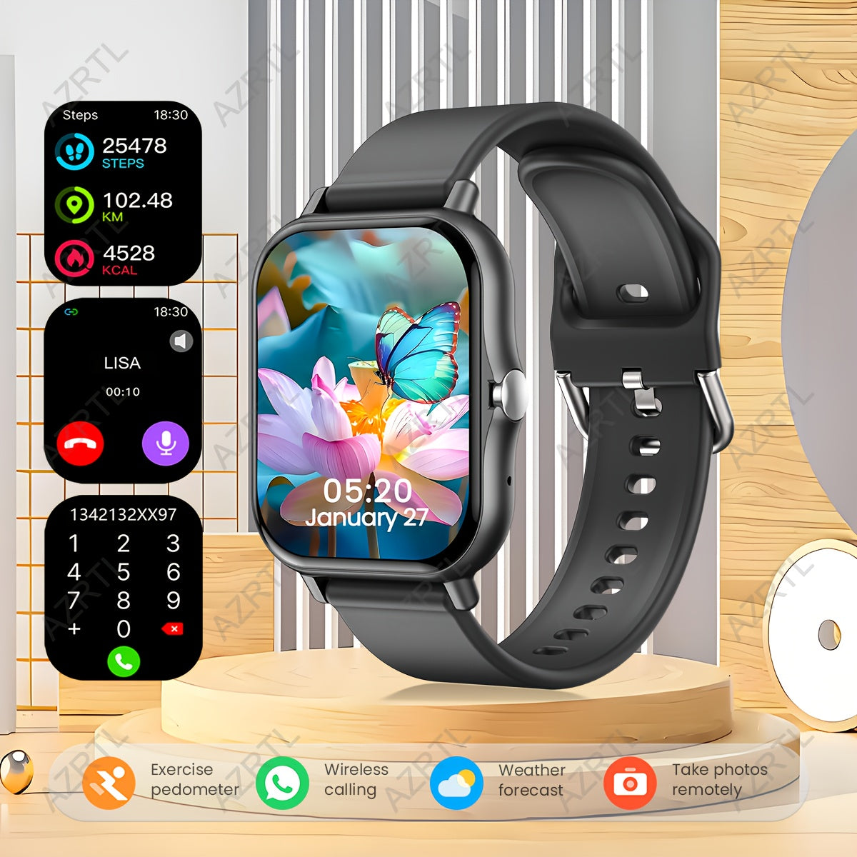 1.83-Inch Full Touch Screen Smartwatch with Call Message Pedometer Sports Modes Compatible with IOS Android