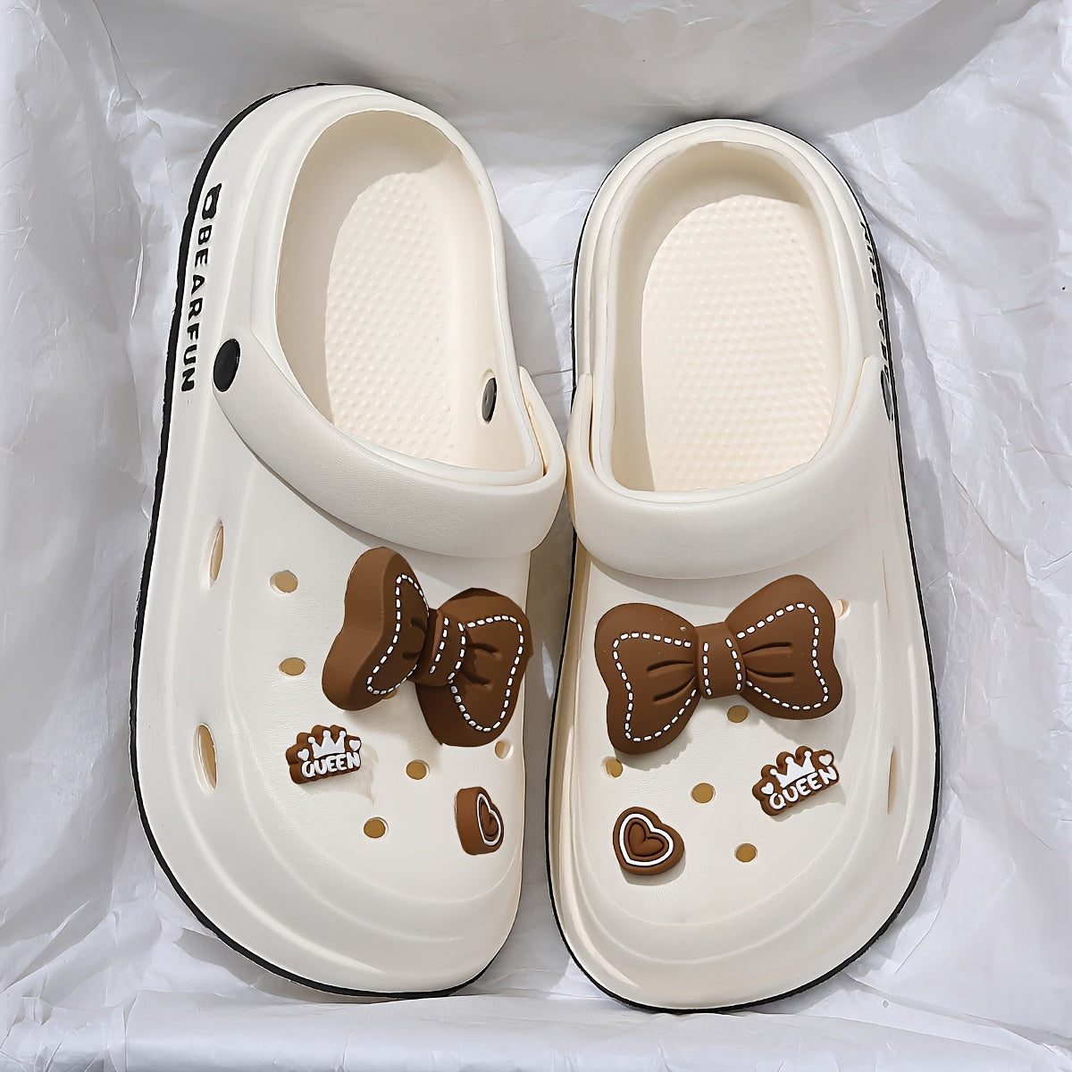 Women's White EVA Bow-Embellished Slippers Summer Beach Sandals Cushioned