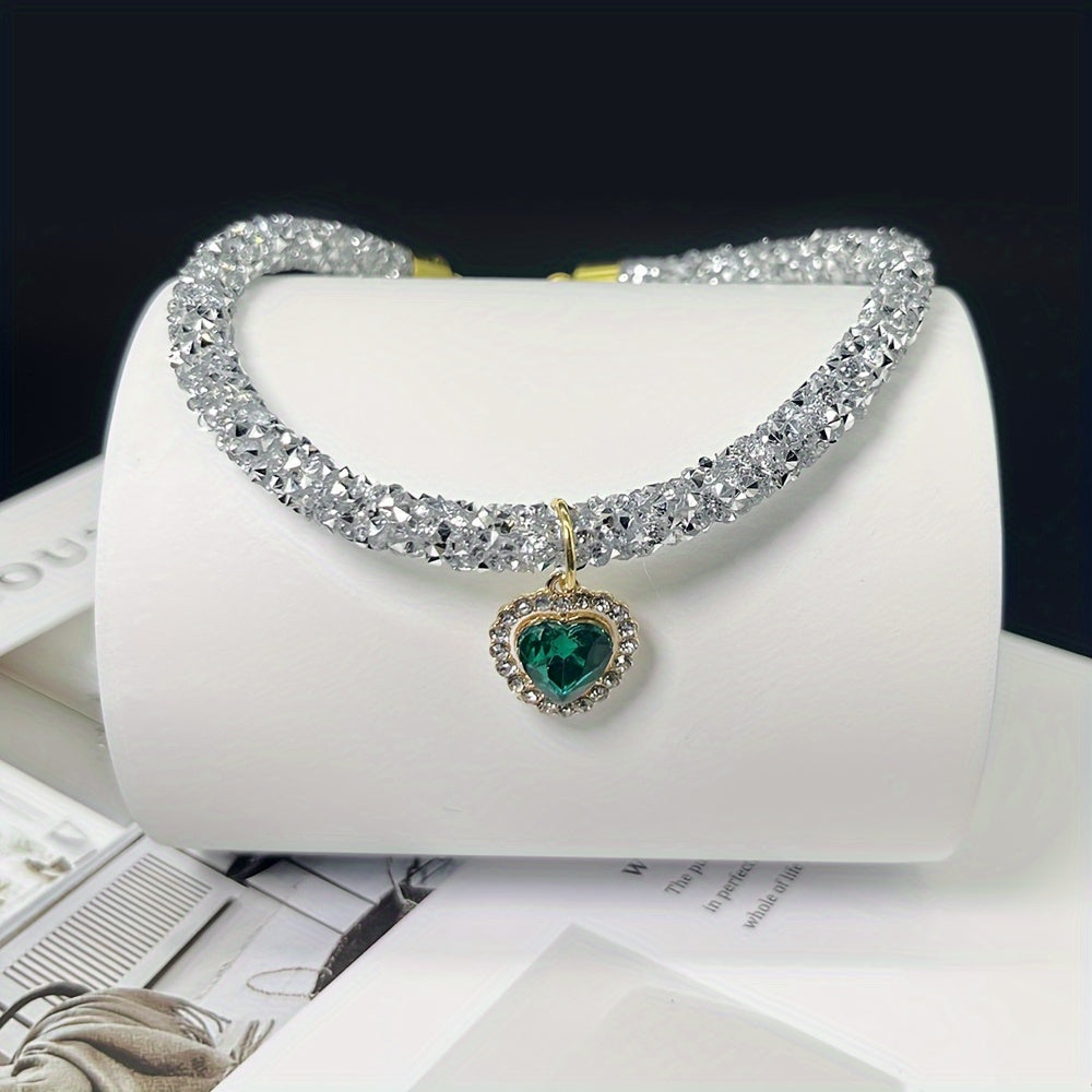 Sparkling Pet Collar with Heart Pendant for Small Dogs and Cats