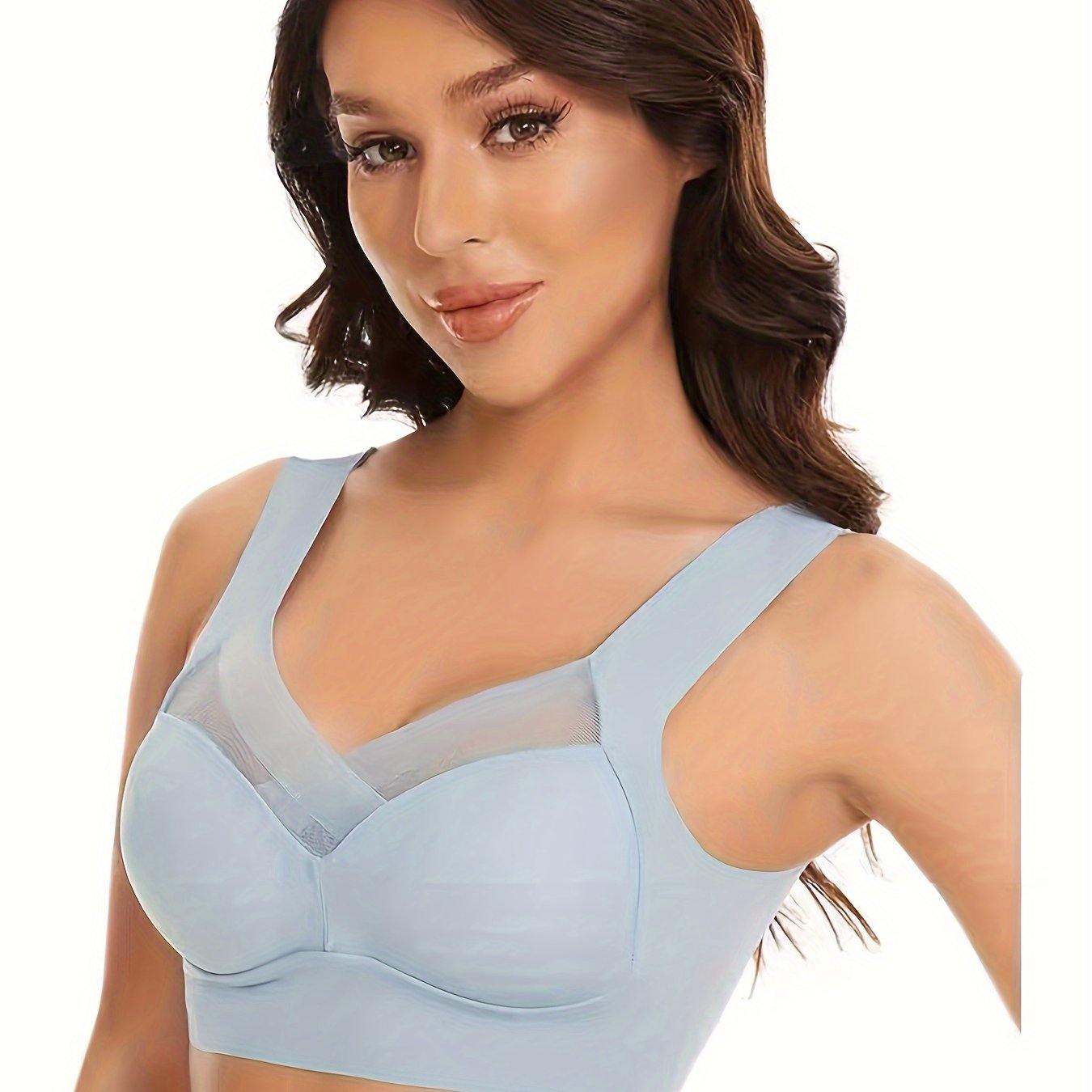 Women's Mesh Wireless V-Neck Sports Bra Breathable Comfortable Lingerie