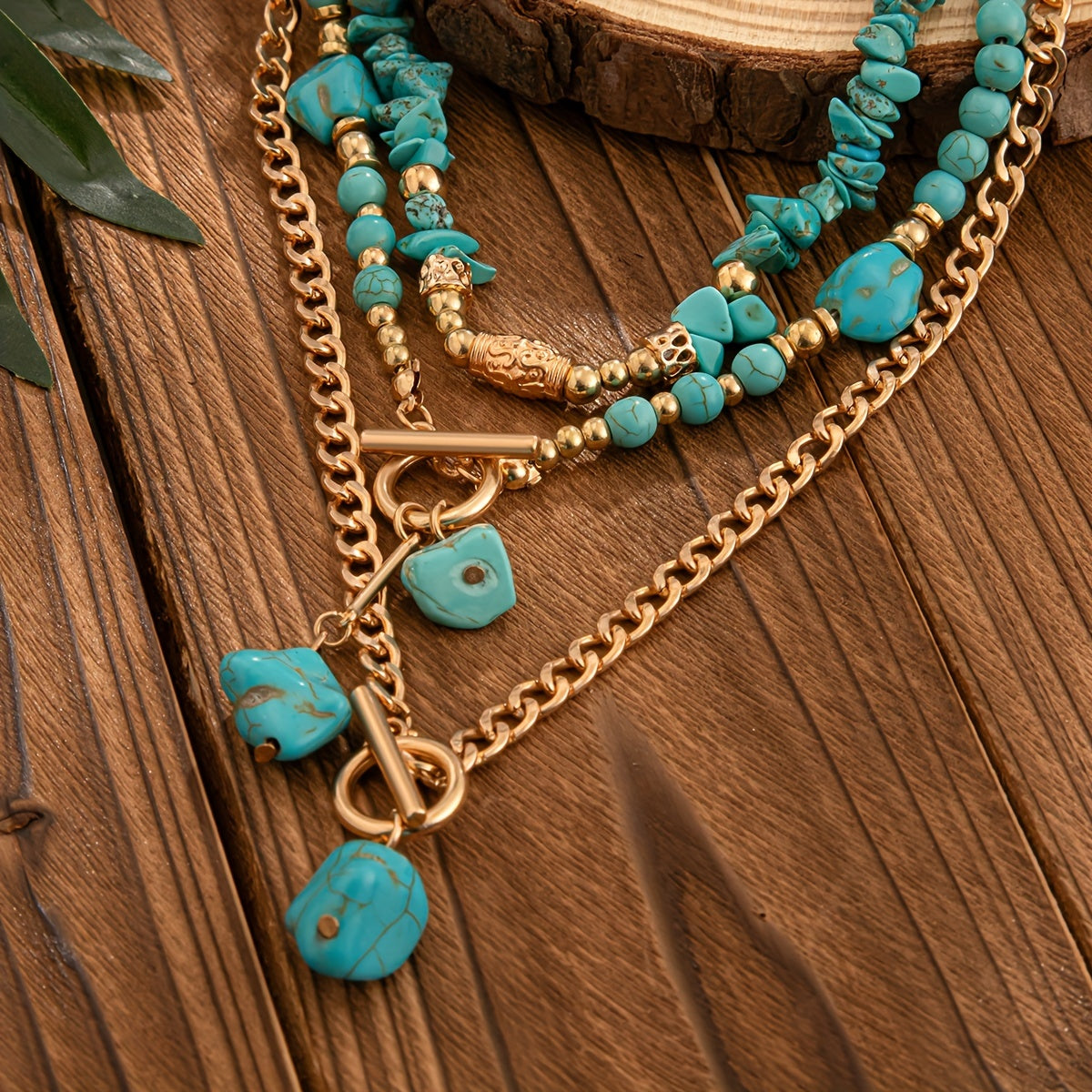 Set of Three Turquoise Boho-Chic Necklaces with Acrylic Pendants for Everyday and Party Wear