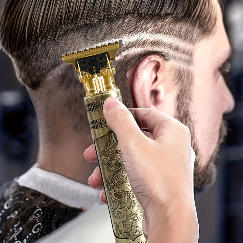 Wireless USB charging trimmer with T-shaped blade and indicator comb for men