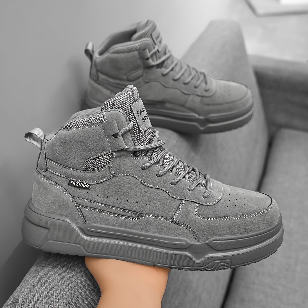 Men's High-Top Graphic Sneakers Casual Running Street Shoes Durable PU Fabric