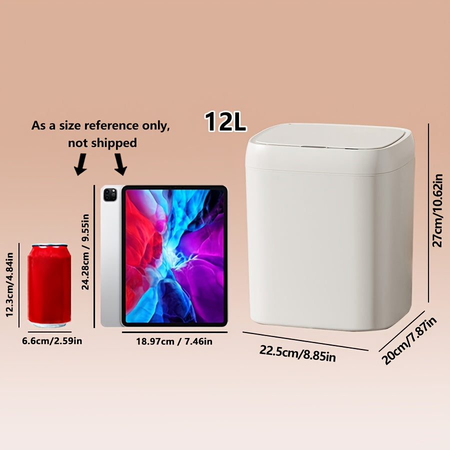 Infraqizil sensorli aqlli axlat qutisi, 12L/14L sig‘imi, batareya bilan ishlaydi, uy, ofis va maktab uchun ideal, jim operation, zamonaviy qopqoq uslubi, sumka ko‘rsatkichi.