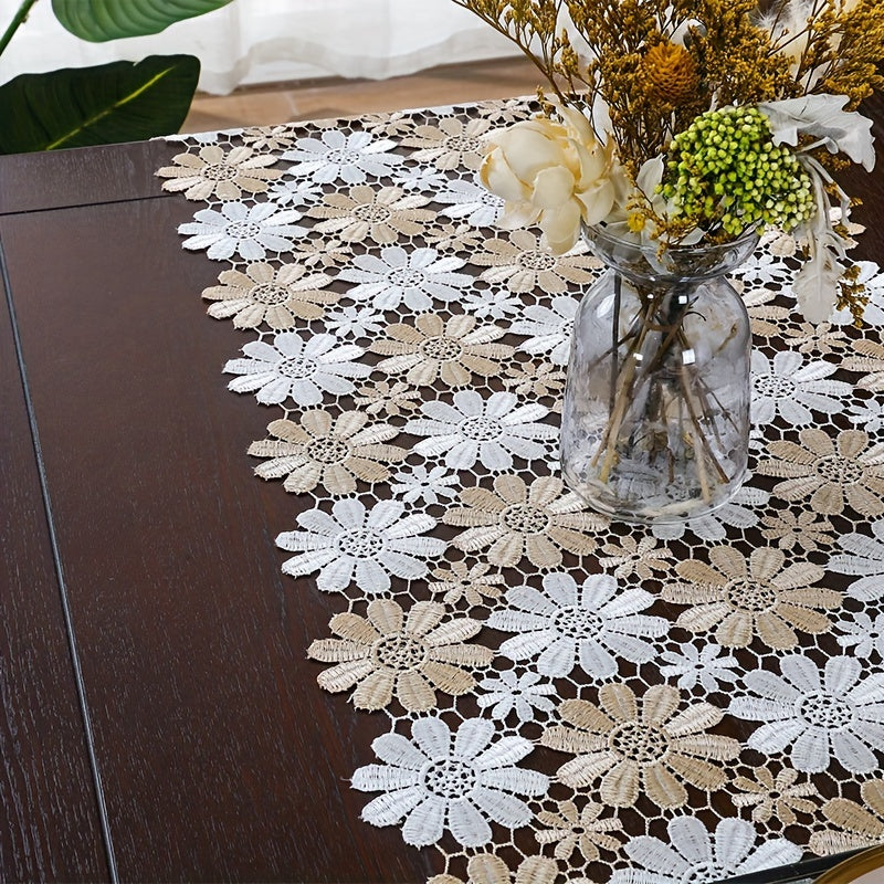 Sunflower Lace Table Runner Woven Polyester Dual-Tone for Dining Room Decor