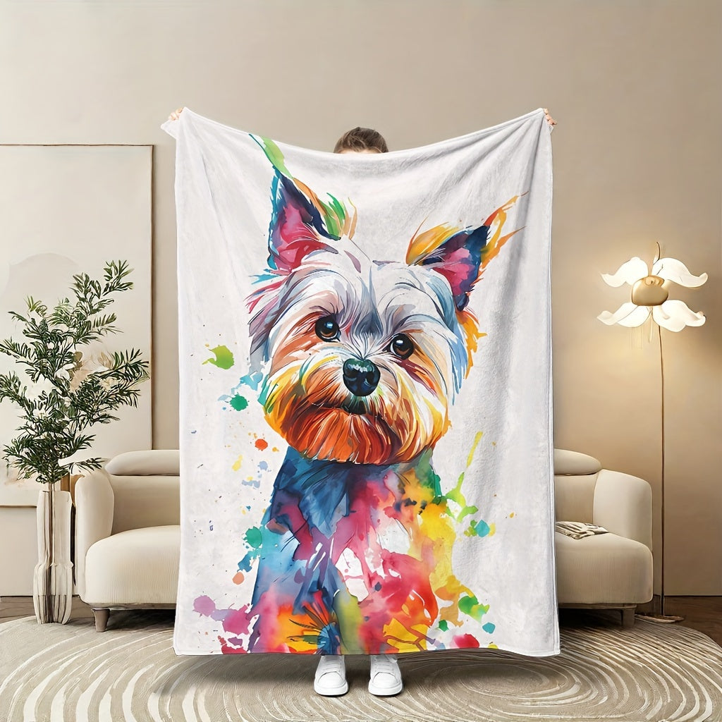 Coral Fleece Throw Blanket with Dog Print Digital Polyester Knitted Home Decor