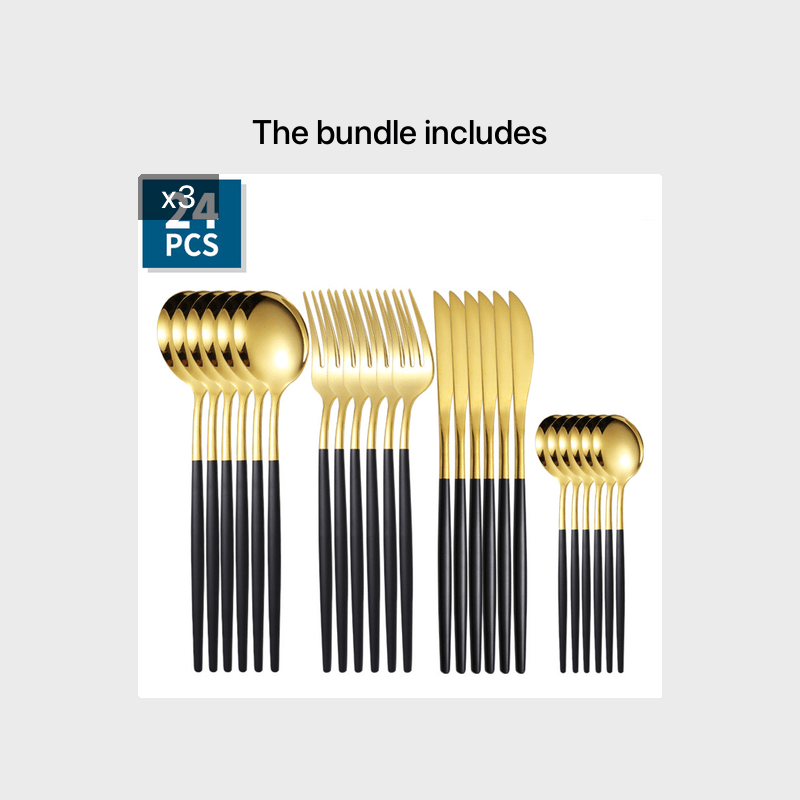 G'arbona taomlari uchun Portugal dizayni bilan 24 ta zanglamaydigan po'latdan yasalgan idish-tovoq to'plami