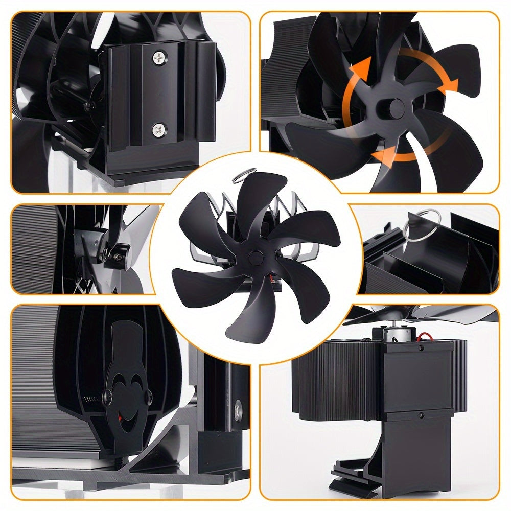 6-Blade Wall-Mounted Fireplace Fan for Wood Stove Heat Distribution