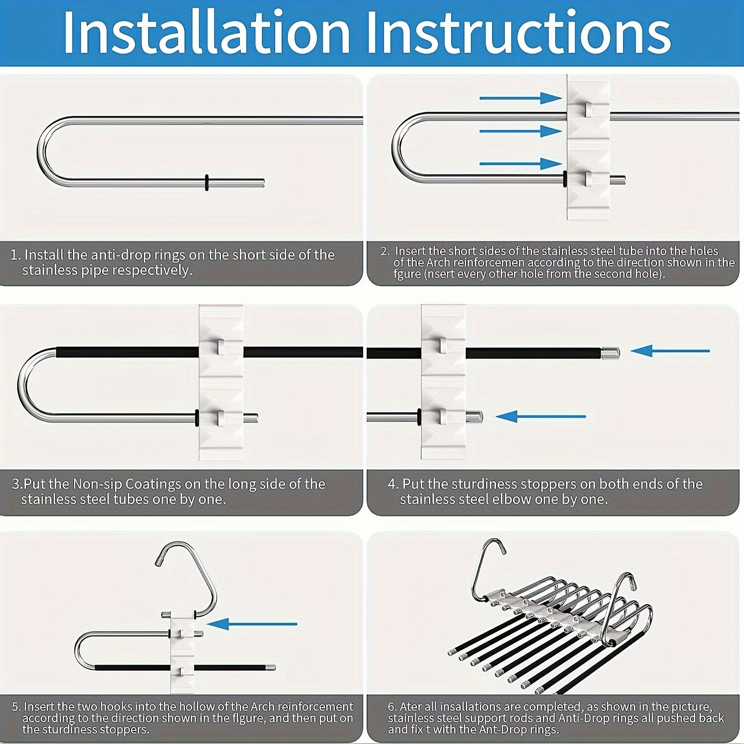 Organizador de armario de acero inoxidable con ganchos, ahorra espacio, antideslizante, en forma de S para pantalones y faldas