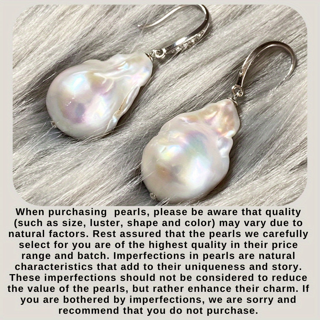 Sterling Silver Pearl Drop Earrings Baroque Style for Special Occasions