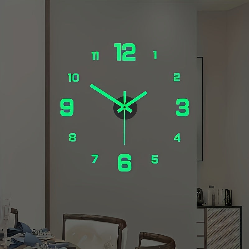 Large 3D LED Wall Clock Silent Night Light Acrylic Battery Powered for Living Room Bedroom