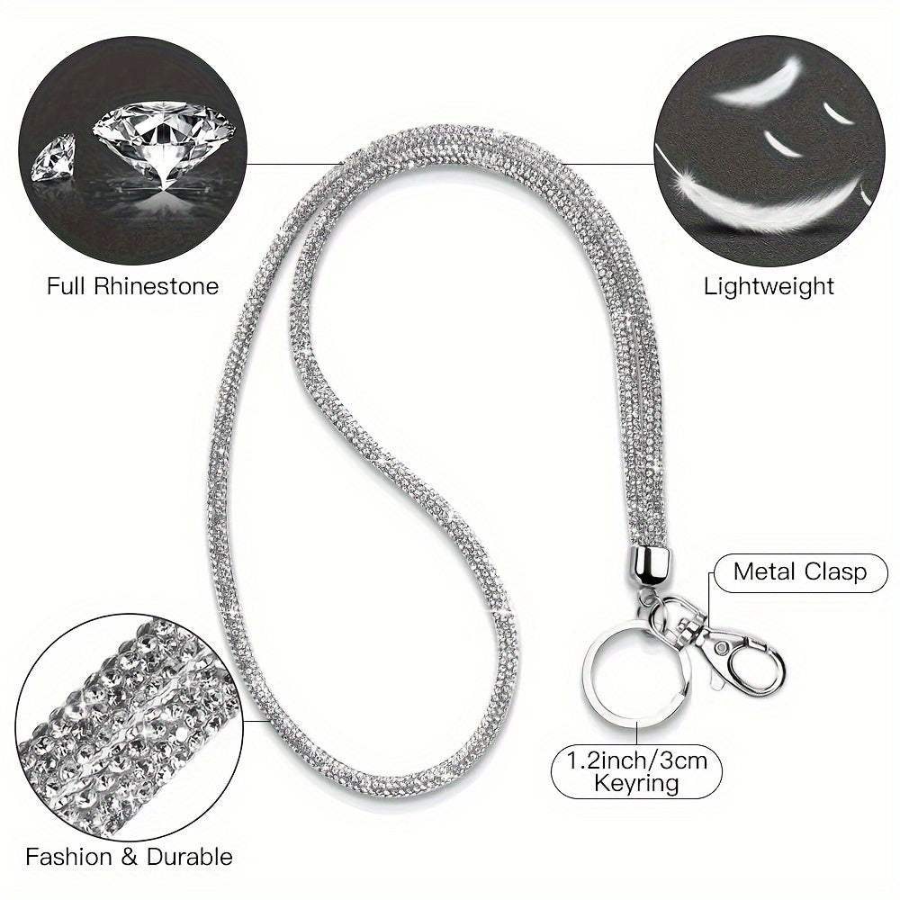 Sparkly Crystal-Studded Office Lanyard with Metal Clasp and Keyring for Women