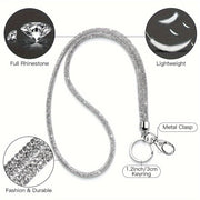 Sparkly Crystal-Studded Office Lanyard with Metal Clasp and Keyring for Women