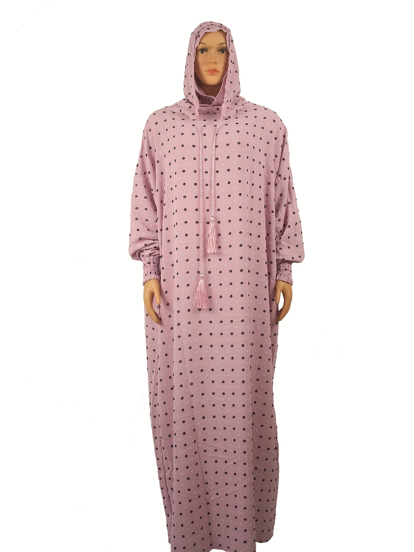 Plus Size Polka Dot Abaya Robe Loose Fit Middle Eastern Dress with Hood