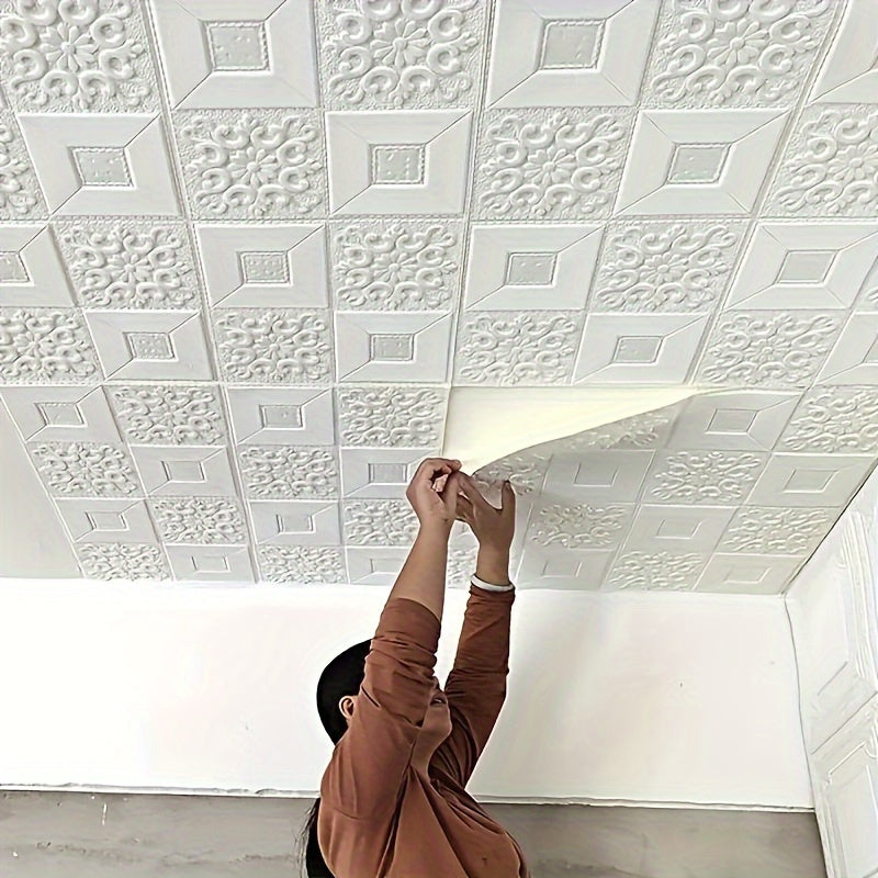 10/40 pcs White 3D Floral Self-Adhesive PVC Wall Panels Waterproof Washable Impact-Proof for Home Decor