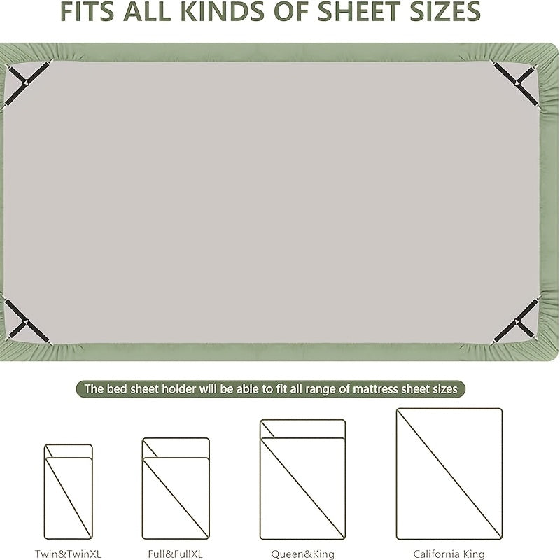 4-Piece Sheet Fastener Set with Adjustable Elastic Straps and Metal Clips for Mattress Bedding