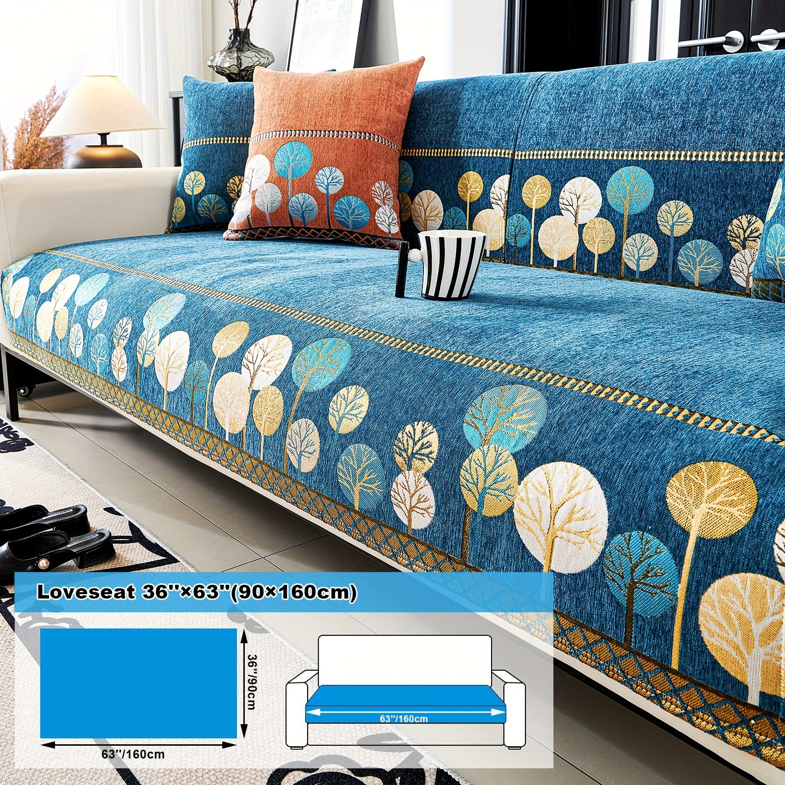 Chenille Sofa Slipcover with Geometric Embroidery Pet-Friendly Fabric for Home Decor