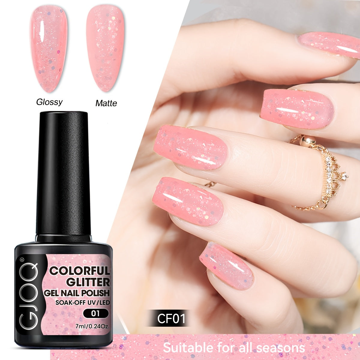 Gel Nail Polish Pink Purple Glitter Soak Off LED Manicure All Seasons