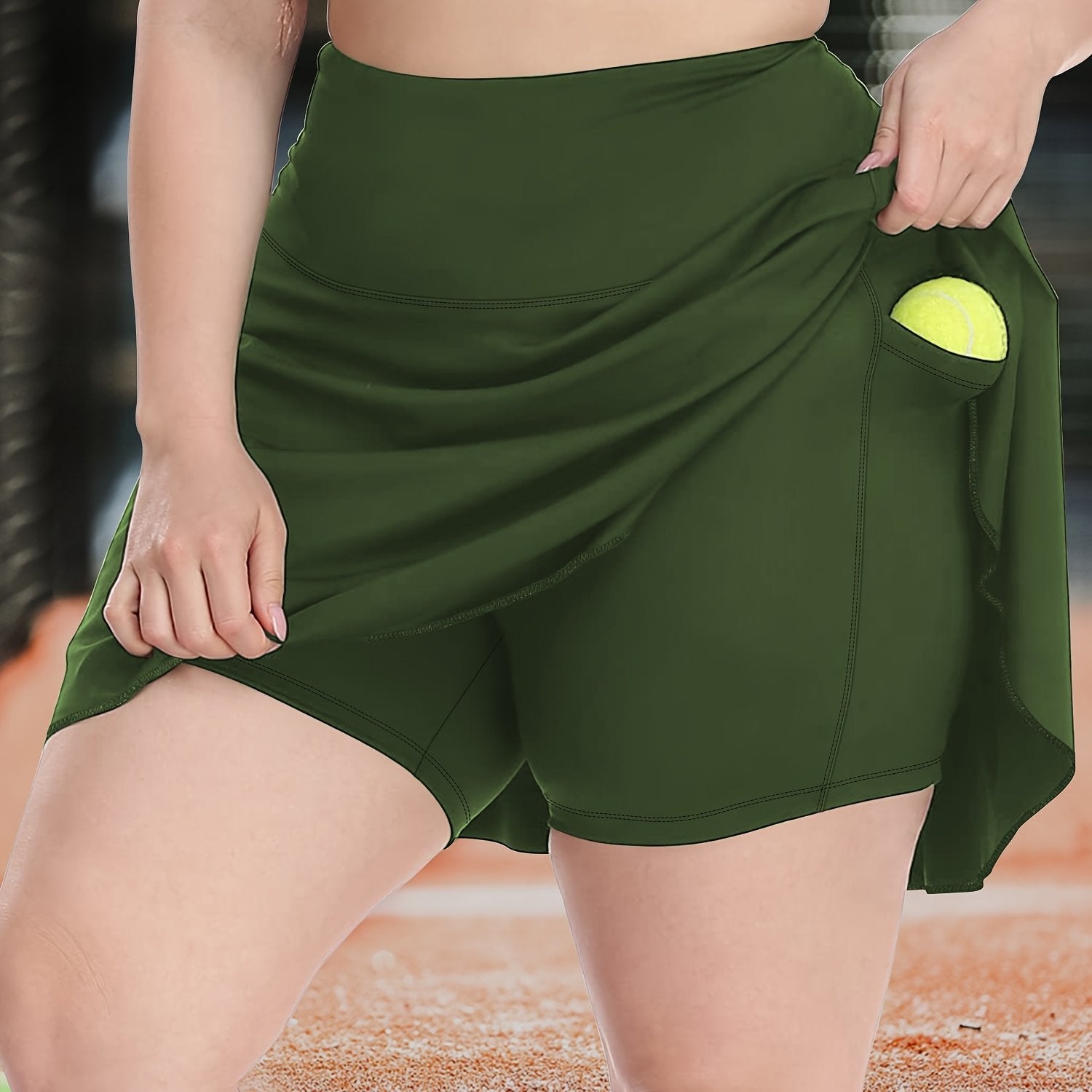 Plus Size Sports Skirt with Pockets High Stretch Polyester Flared Summer Tennis Skirt
