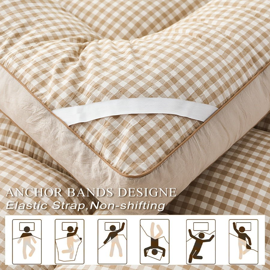 1 dona Ultra-Yumshoq Qoplangan Matras Qoplamasi, Gingham naqshi, Polyester to'ldiruvchi, 15.24-55.88 sm to'siq uchun elastik moslama, Mashinada yuvish mumkin - Yotoqxona, Mehmon xonasi, Talaba yotoqxonasi, To'liq o'lcham uchun ideal