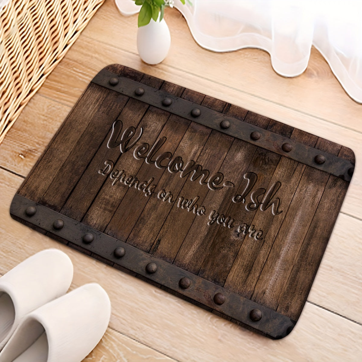 Rustic Welcome Mat Anti-Slip Easy to Clean Farmhouse Rug for Entryway