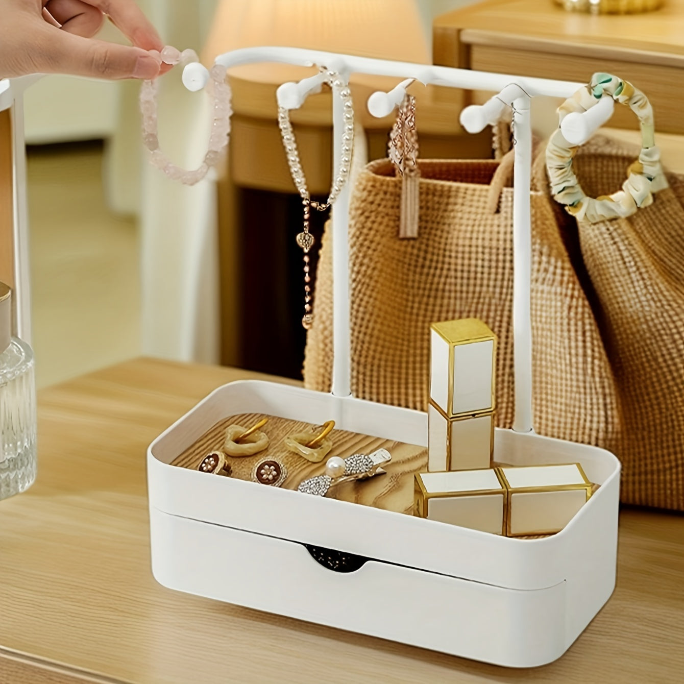 Torre organizadora de joyas con múltiples niveles para collares, pulseras, anillos y pendientes