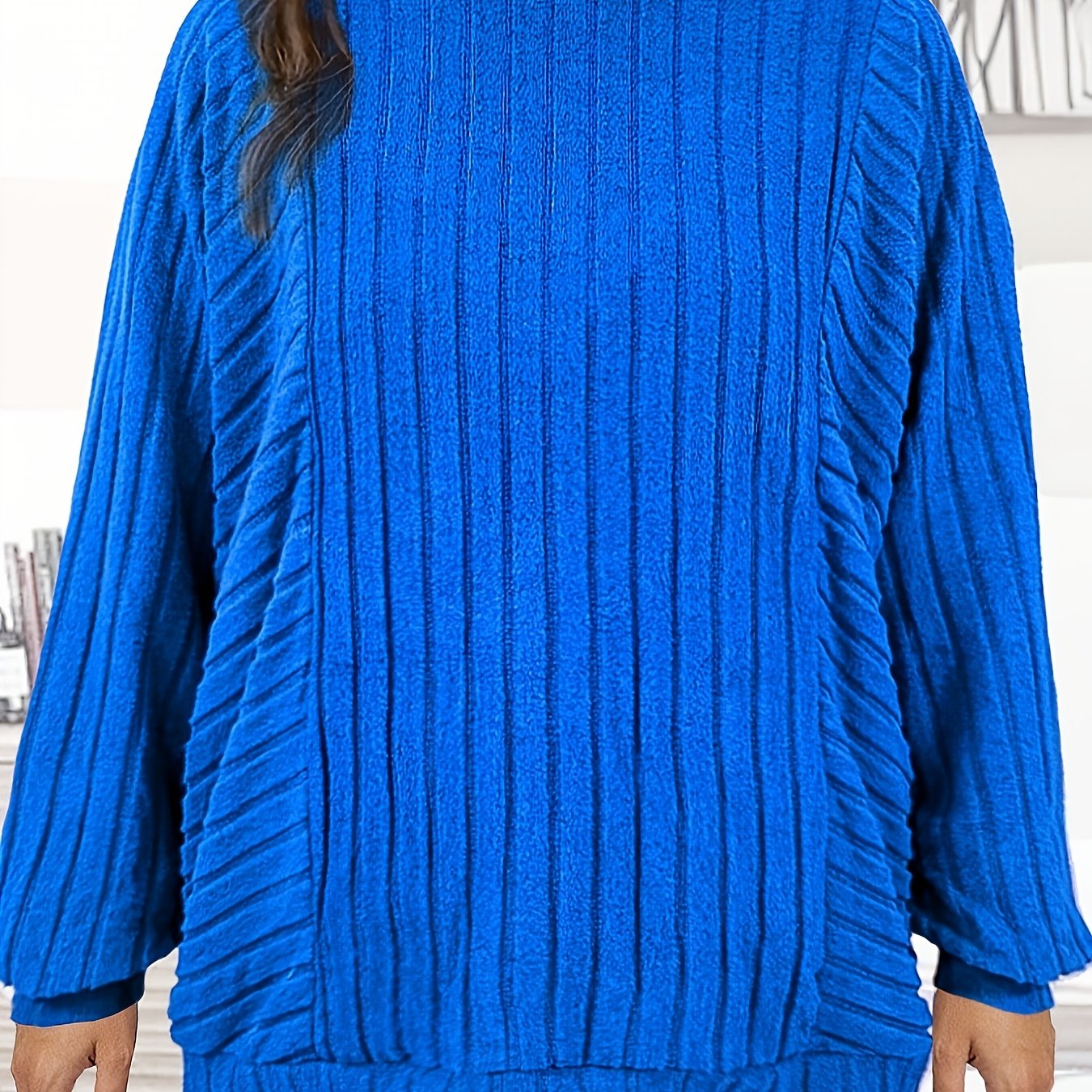 Women's Ribbed Oversized Batwing Sleeve Pullover Crew Neck Casual Sweater