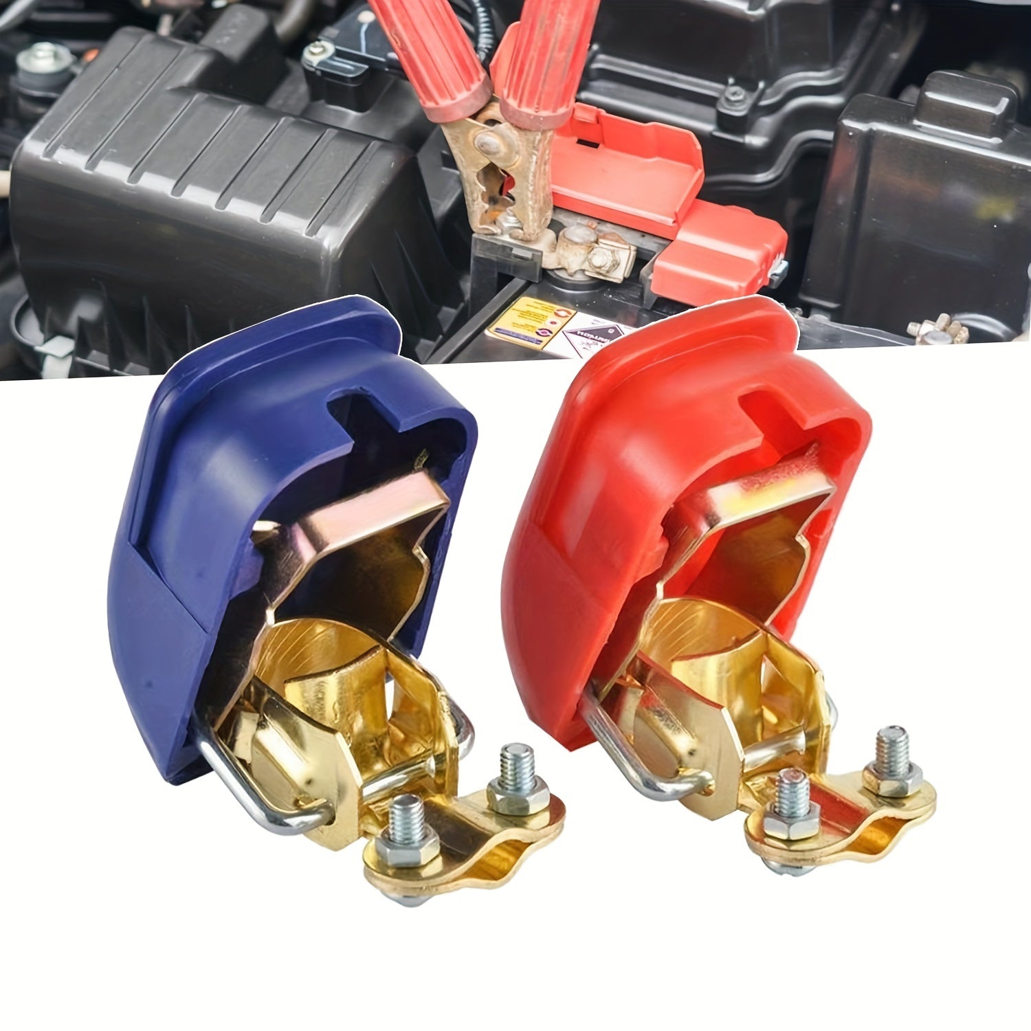 2-Pack Car Battery Terminal Clamps with Quick Release and Protective Connectors