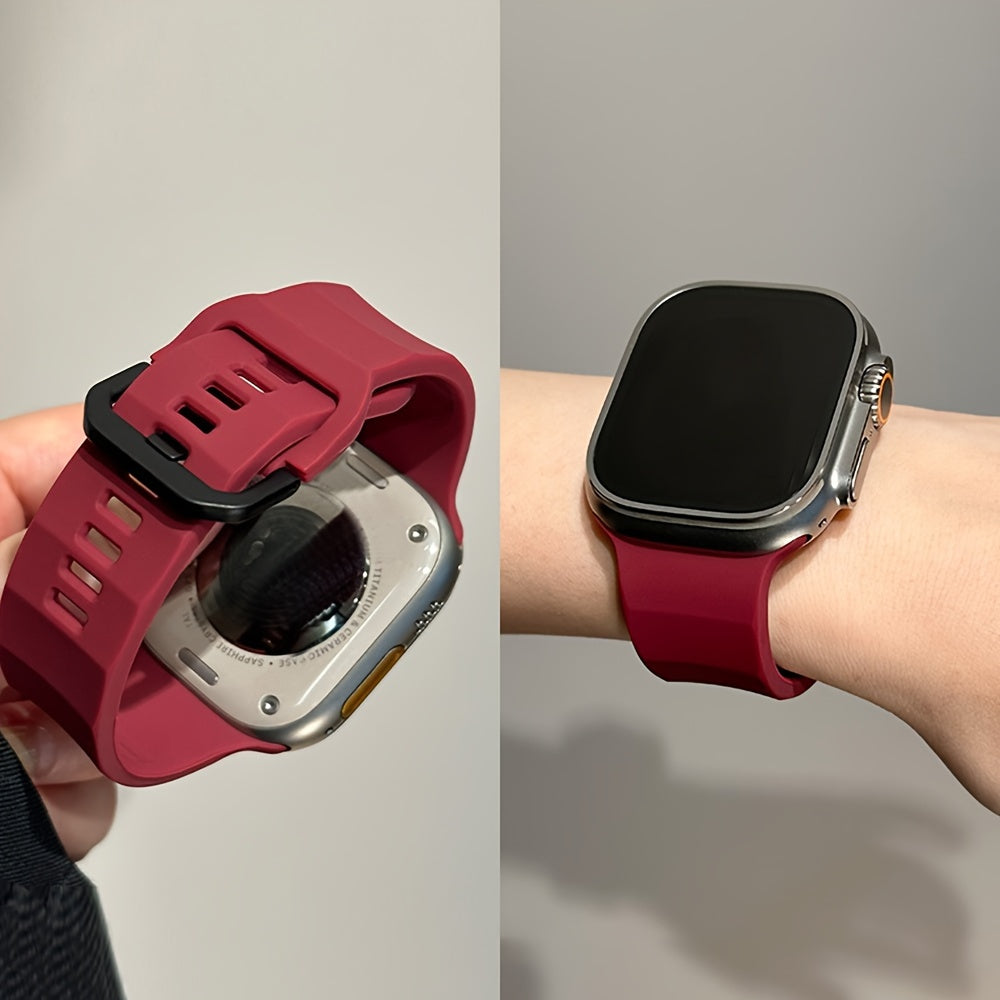 Silicone Sports Watch Strap for Apple Watch Series 3-9 Ultra2 42mm 44mm 45mm 49mm Black Buckle