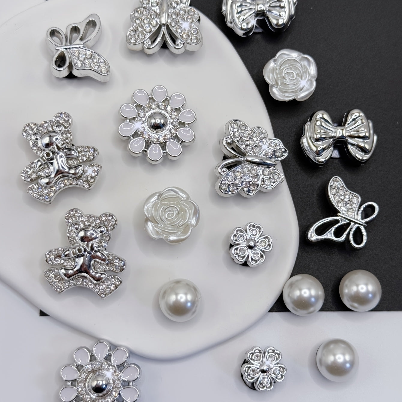 Женские украшения для обуви с rhinestone в виде медведя, цветка и бабочки, 18 шт., аксессуары