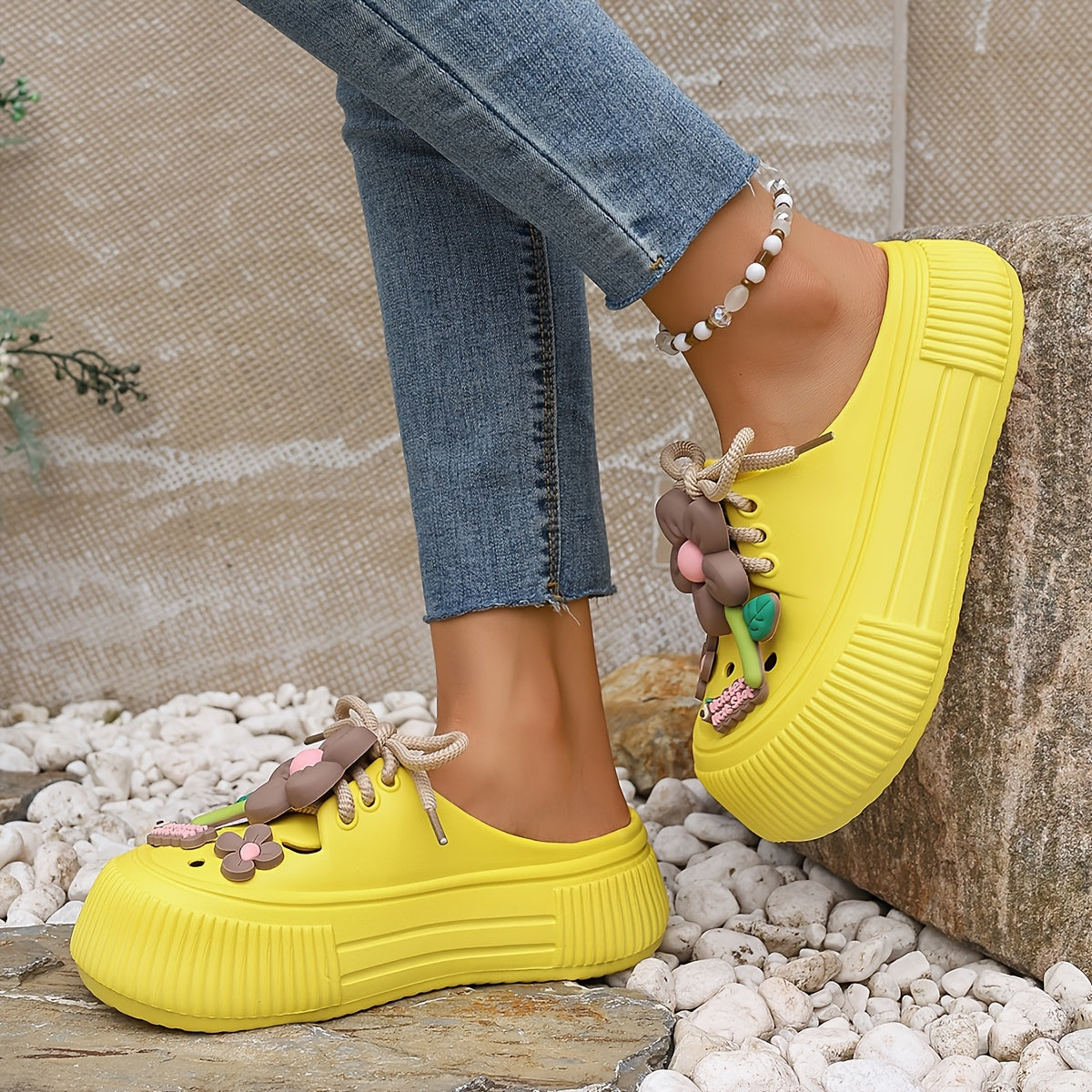 Women's Sunflower & Bowknot Decorated Casual Clogs Summer Sandals