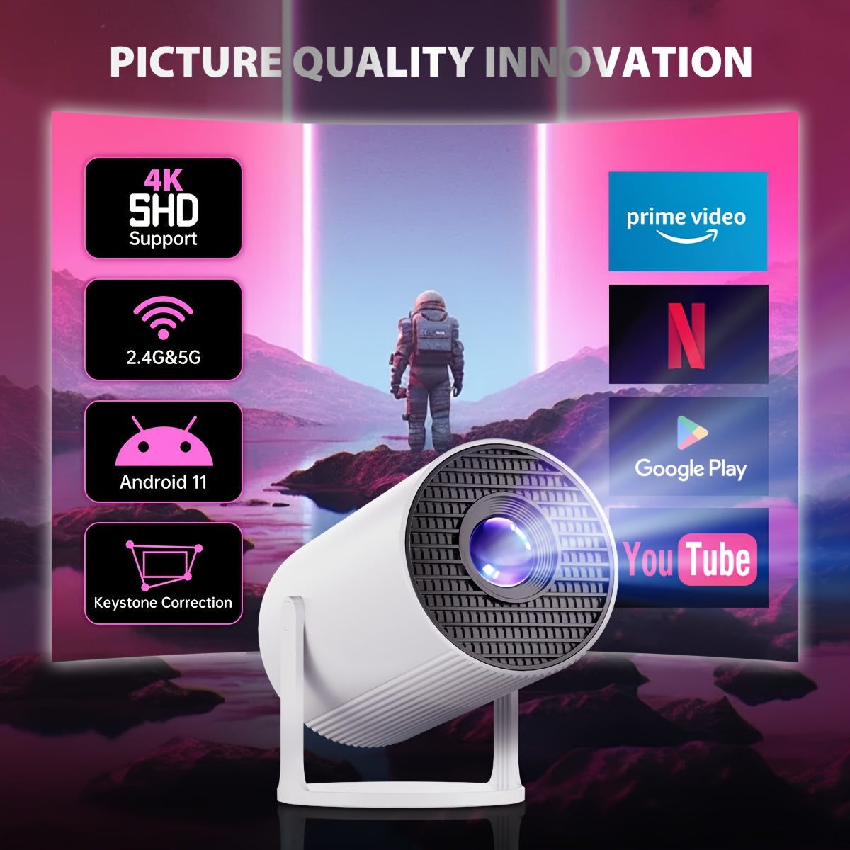 Mini Projector 720P HD Wi-Fi 260 Lumens with Remote and Android 11