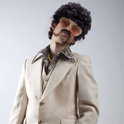 Conjunto de disfraz de los 70s y 80s con peluca rizada, gafas, bigote y collar para fiesta