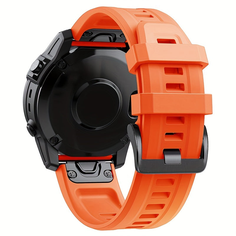 Sevimli tanlov: Garmin Fenix 5, 5X Plus, 6, 6X Pro, 7, 7X, Forerunner 945, 935, Instinct 2X uchun 26mm/22mm o'lchamdagi mustahkam silikon tez chiqarish sport tasmasi - Qulflovchi bilan aqlli soat bilaguzuk.