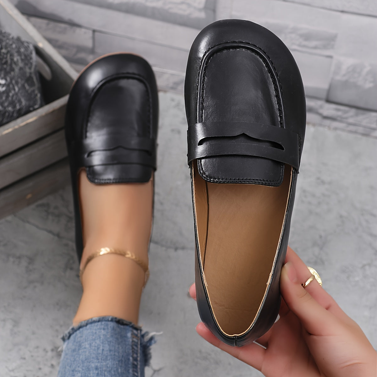 Women's White Faux Leather Slip-On Loafers All-Season Round Toe Flats