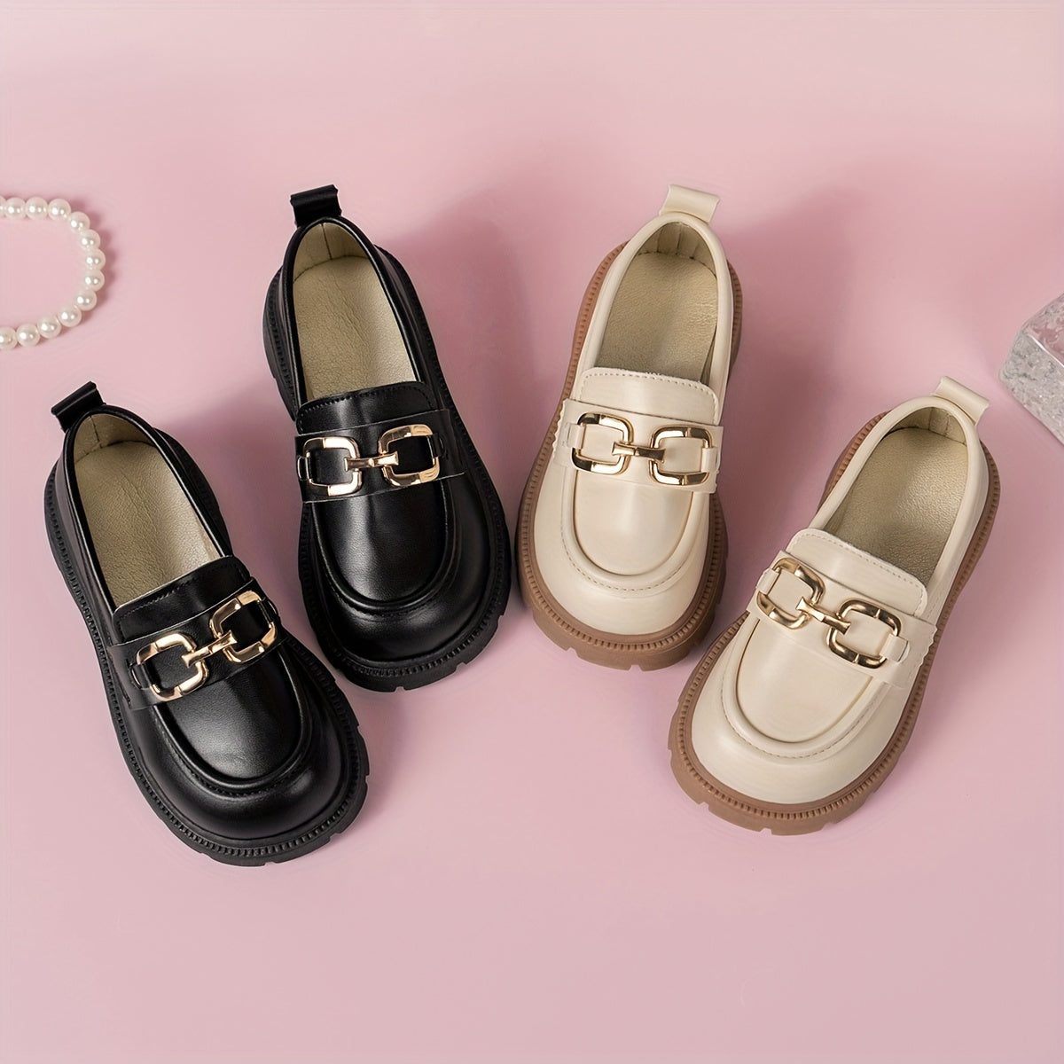 Girls Non-slip Horsebit Loafers with Light Up Embellishment for Spring and Summer
