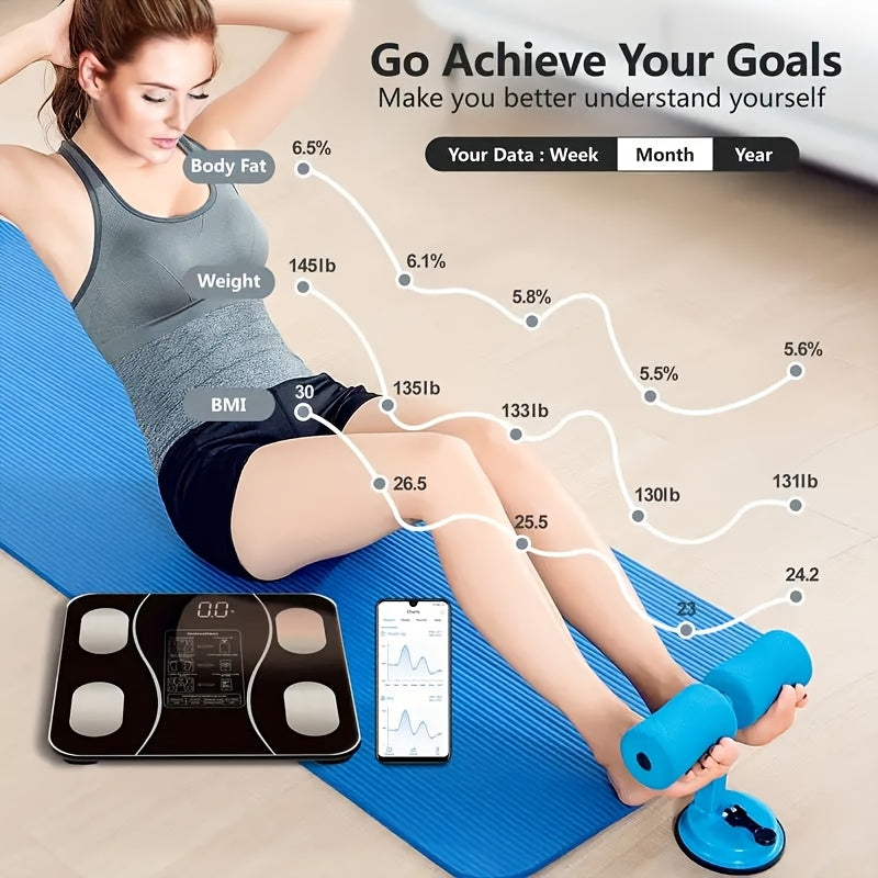 Черные умные напольные весы для ванной комнаты с LED-дисплеем, закаленное стекло, вес до 400 фунтов/180 кг.